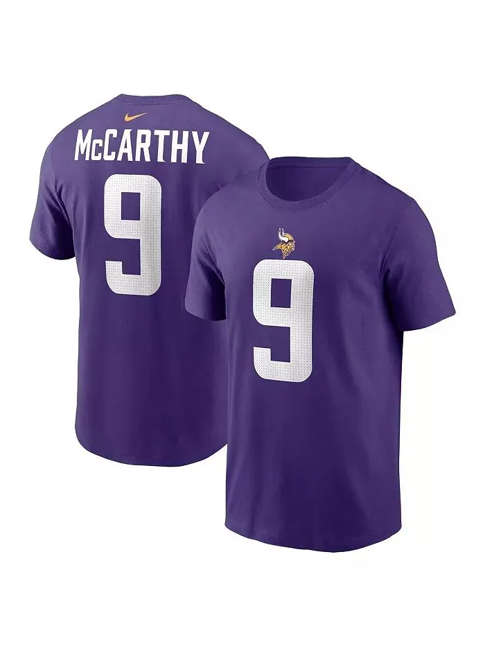 Мужская футболка с именем и номером JJ McCarthy Purple Minnesota Vikings 2024 NFL Draft First Round — изображение 1 из 3