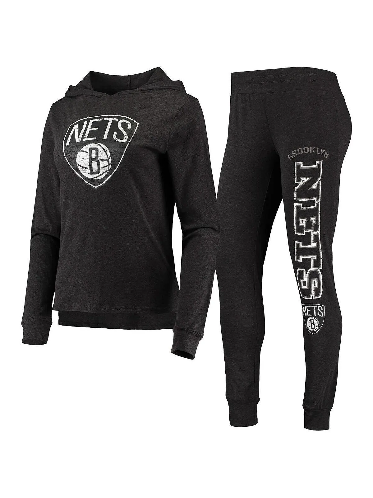 Женский черный комплект для сна с капюшоном и брюками Brooklyn Nets Concepts Sport — изображение 1 из 4