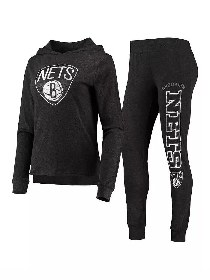 Женский черный комплект для сна с худи и брюками Brooklyn Nets Concepts Sport — изображение 1 из 4