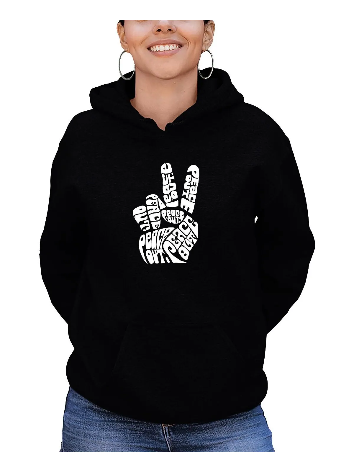 Женская толстовка word art peace out с капюшоном LA Pop Art — изображение 1 из 3, черный