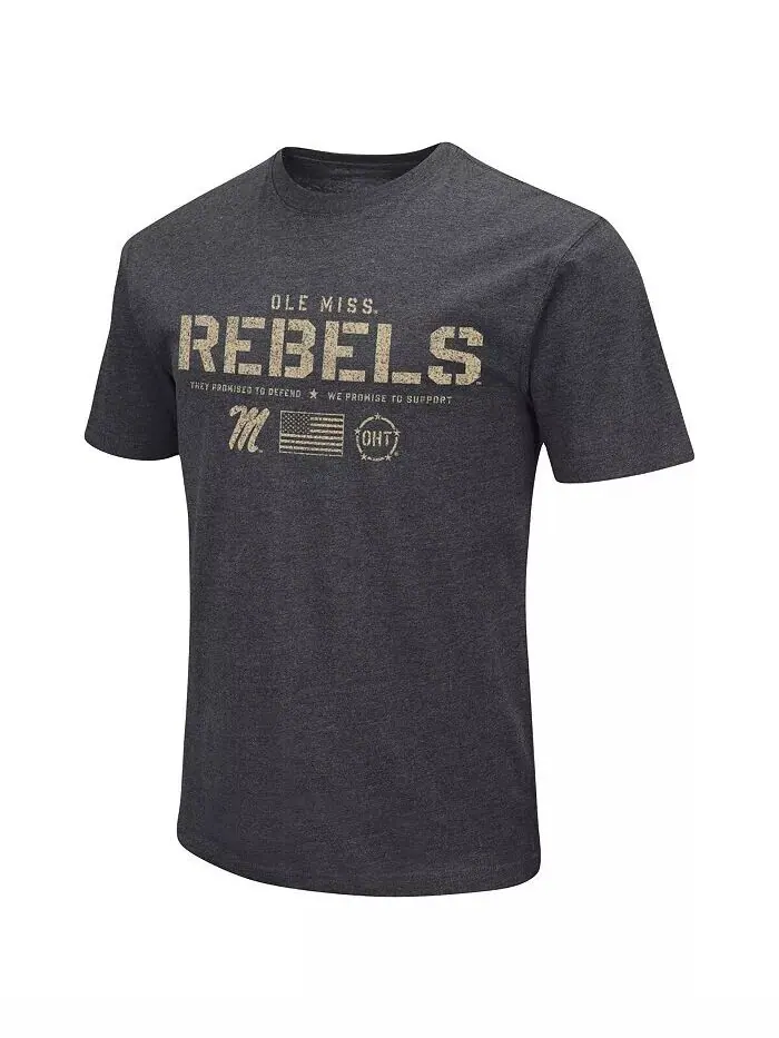 Футболка мужская Heather Black Ole Miss Rebels Big and Tall OHT в стиле милитари с демонстрацией — изображение 2 из 4
