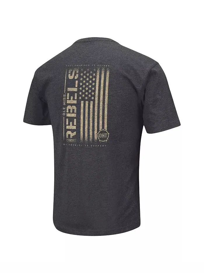 Футболка мужская Heather Black Ole Miss Rebels Big and Tall OHT в стиле милитари с демонстрацией — изображение 3 из 4