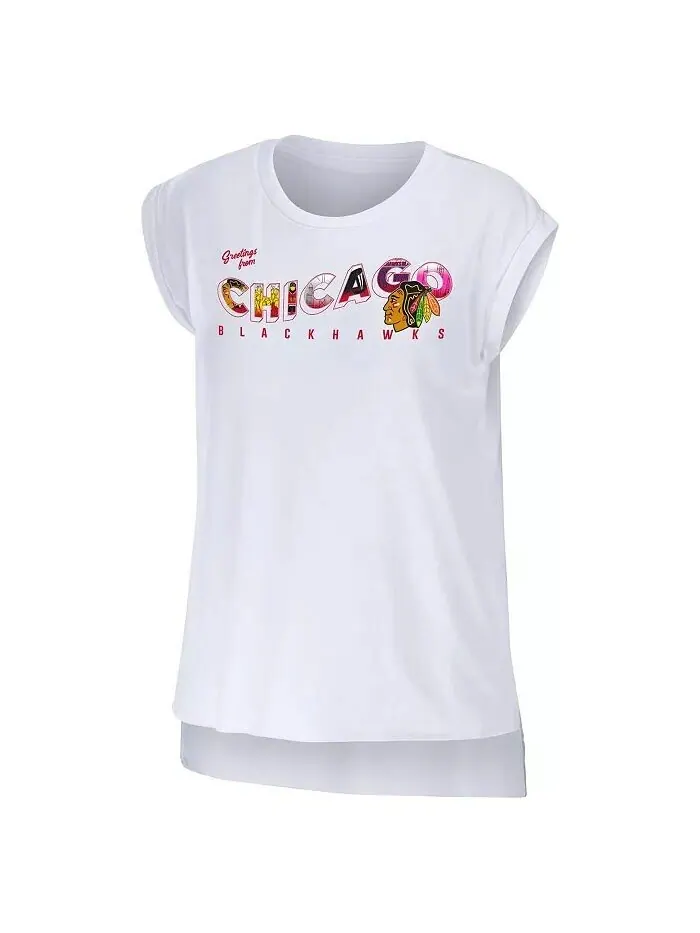 Женская белая футболка Chicago Blackhawks Greeting From Muscle Wear By Erin Andrews — изображение 3 из 3