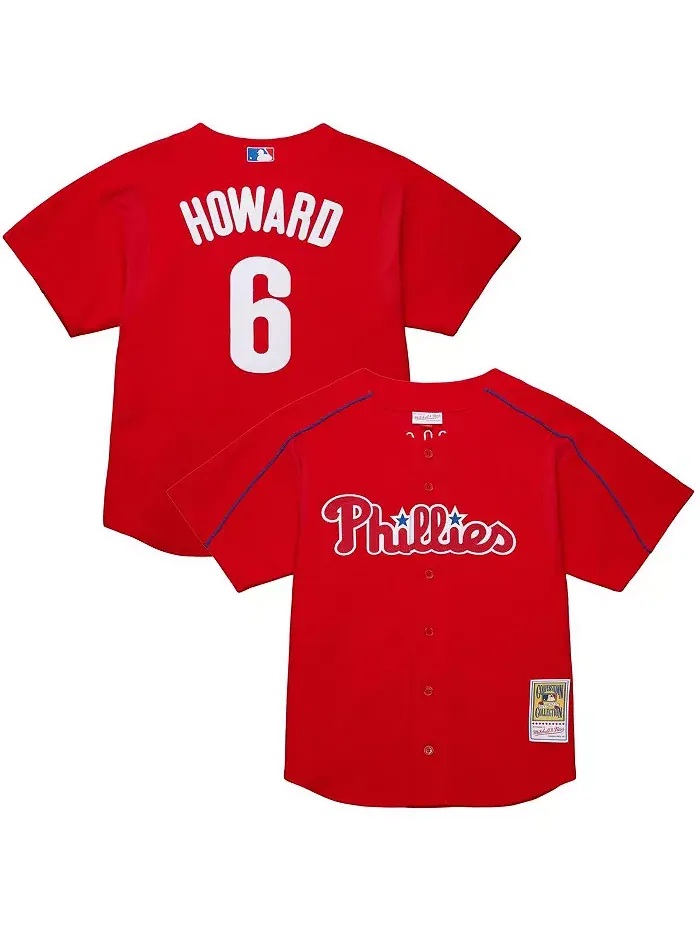 Мужская тренировочная бейсбольная майка Ryan Red Philadelphia Phillies из коллекции Cooperstown — изображение 1 из 5