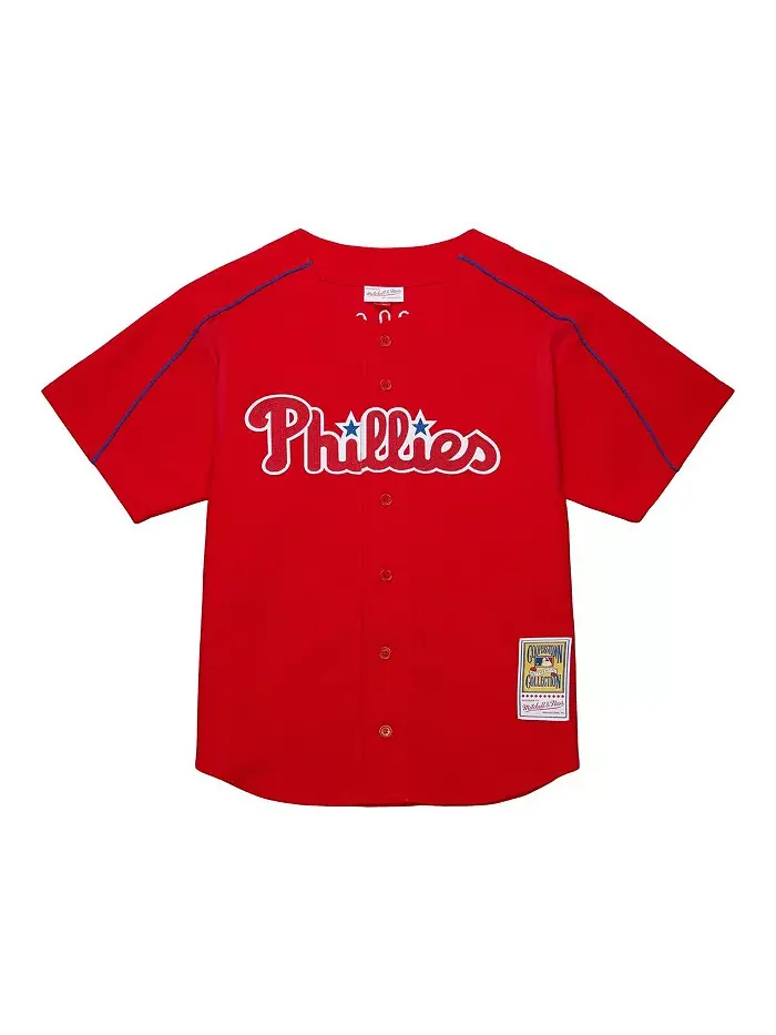 Мужская тренировочная бейсбольная майка Ryan Red Philadelphia Phillies из коллекции Cooperstown — изображение 2 из 5