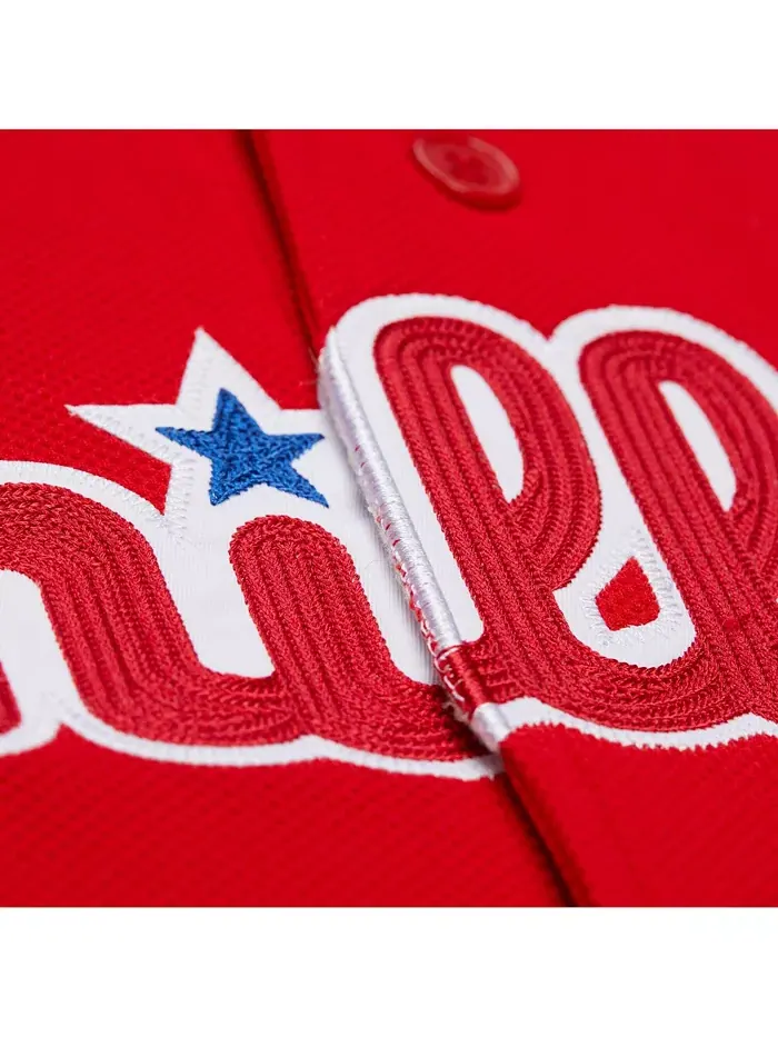 Мужская тренировочная бейсбольная майка Ryan Red Philadelphia Phillies из коллекции Cooperstown — изображение 5 из 5