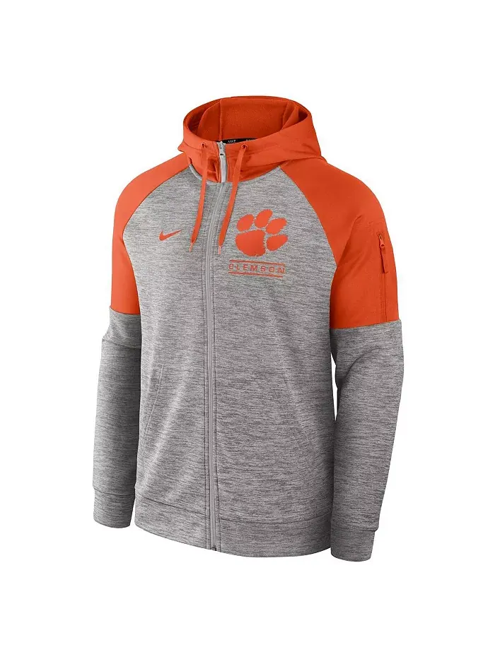 Мужская серая меланжевая толстовка с капюшоном и молнией Clemson Tigers Fitness Raglan Performance — изображение 2 из 3
