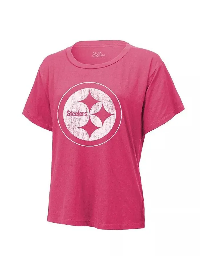 Женская футболка Threads TJ Watt Pink с потертостями и именем и номером Pittsburgh Steelers Majestic — изображение 2 из 3