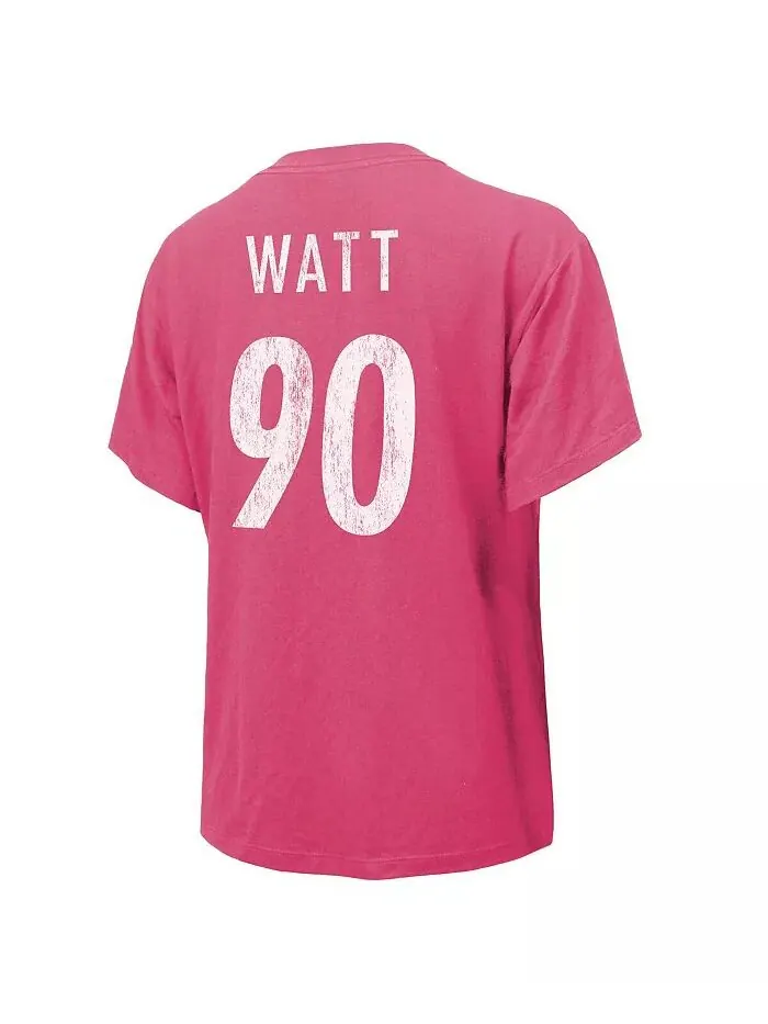 Женская футболка Threads TJ Watt Pink с потертостями и именем и номером Pittsburgh Steelers Majestic — изображение 3 из 3