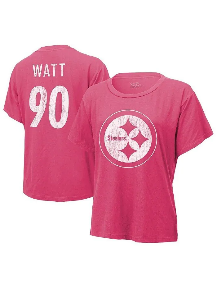 Розовая женская футболка с рисунком TJ Watt и номером Pittsburgh Steelers Majestic — изображение 1 из 3, розовый