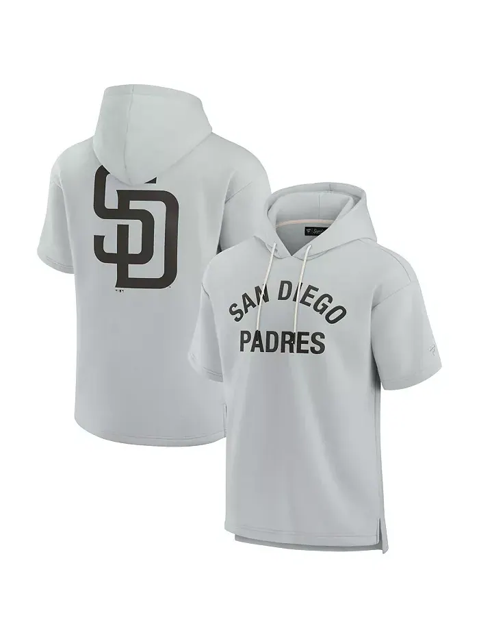 Мужская и женская серая толстовка с капюшоном и короткими рукавами San Diego Padres из супермягкого