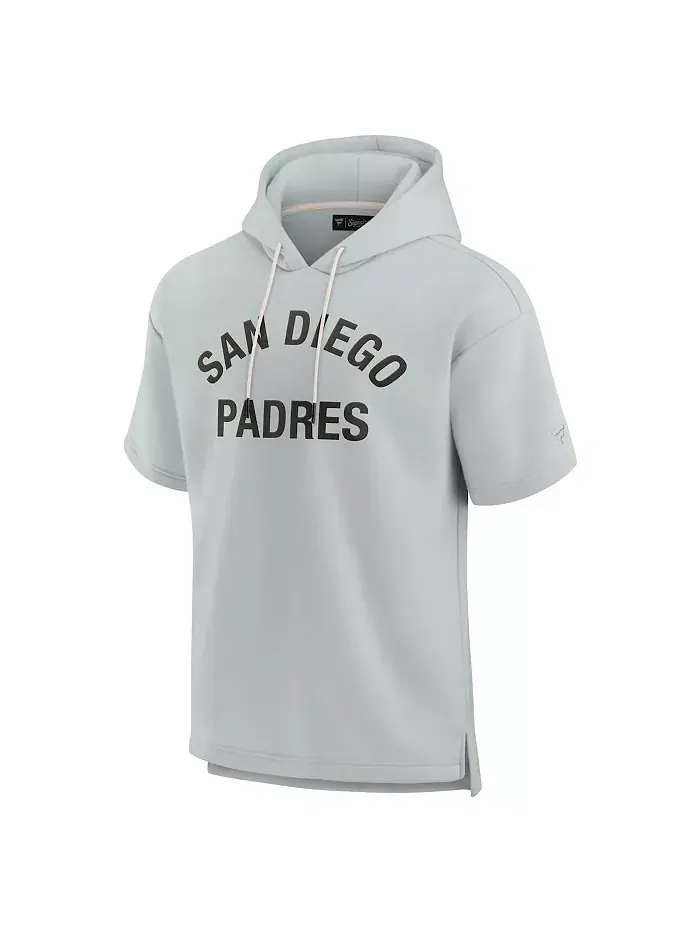 Мужская и женская серая толстовка с капюшоном и короткими рукавами San Diego Padres из супермягкого — изображение 2 из 3