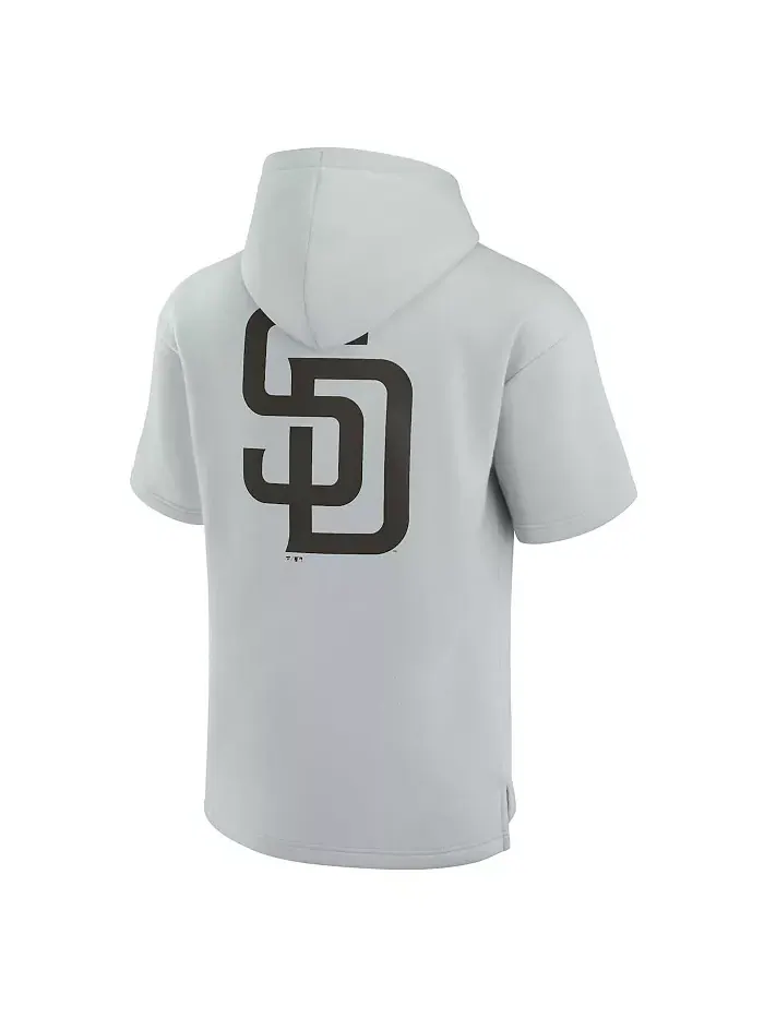Мужская и женская серая толстовка с капюшоном и короткими рукавами San Diego Padres из супермягкого — изображение 3 из 3