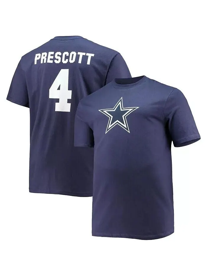 Мужская футболка Dak Prescott Navy Dallas Cowboys Big and Tall с именем и номером игрока Fanatics — изображение 1 из 2
