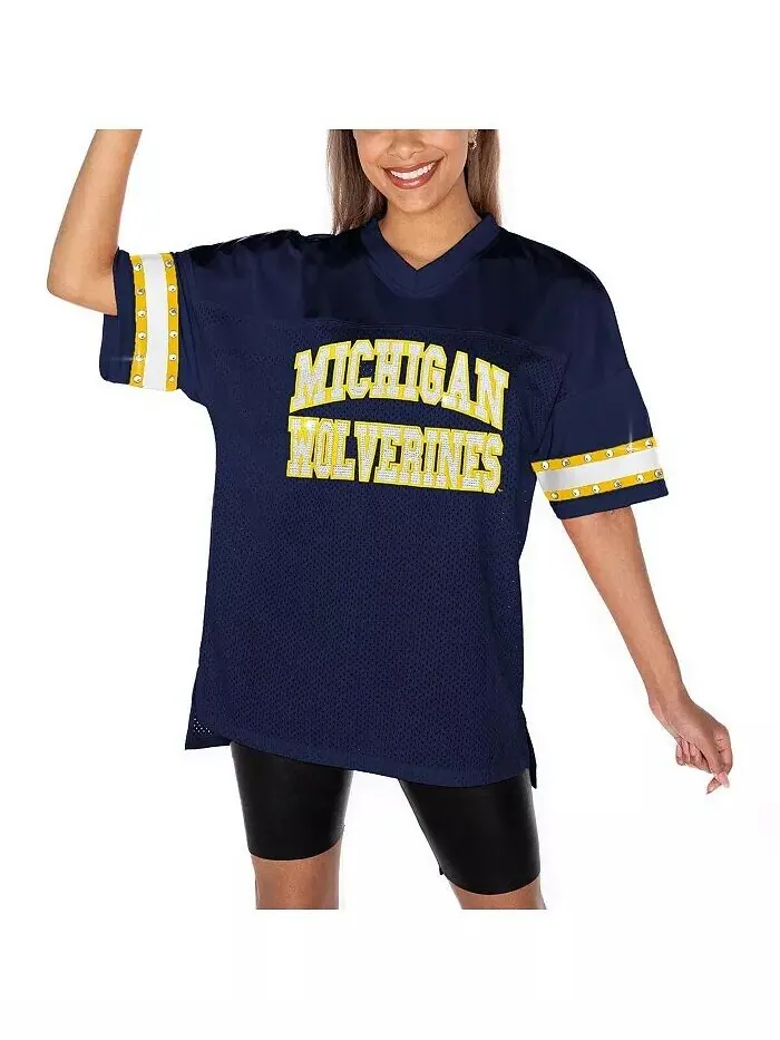 Женская футболка Navy Michigan Wolverines Until Kickoff со стразами Gameday Couture — изображение 1 из 5