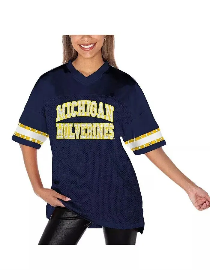 Женская футболка Navy Michigan Wolverines Until Kickoff со стразами Gameday Couture — изображение 4 из 5