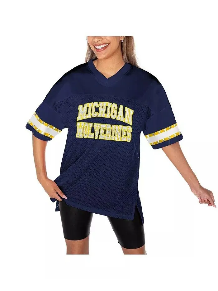 Женская футболка Navy Michigan Wolverines Until Kickoff со стразами Gameday Couture — изображение 5 из 5