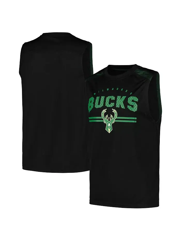 Мужская черная майка Milwaukee Bucks Birdseye Muscle Fanatics — изображение 1 из 3