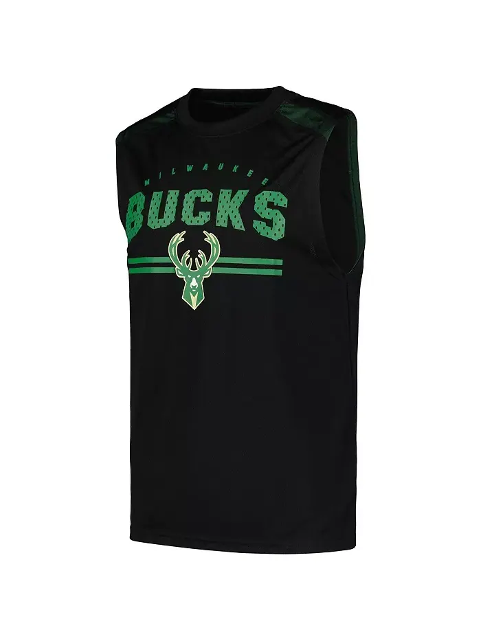 Мужская черная майка Milwaukee Bucks Birdseye Muscle Fanatics — изображение 2 из 3
