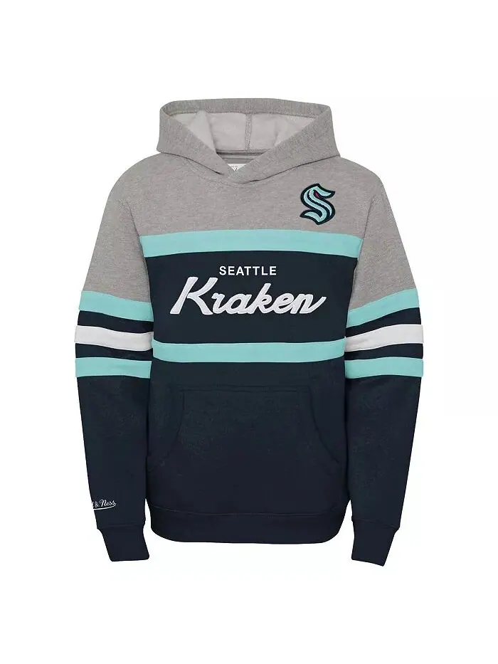 Толстовка с капюшоном Big Boys Sea Blue Seattle Kraken Head Coach Mitchell & Ness — изображение 3 из 3