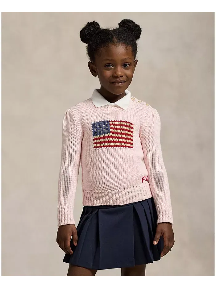Свитер с круглым вырезом и флагом для малышей и девочек Polo Ralph Lauren — изображение 1 из 5