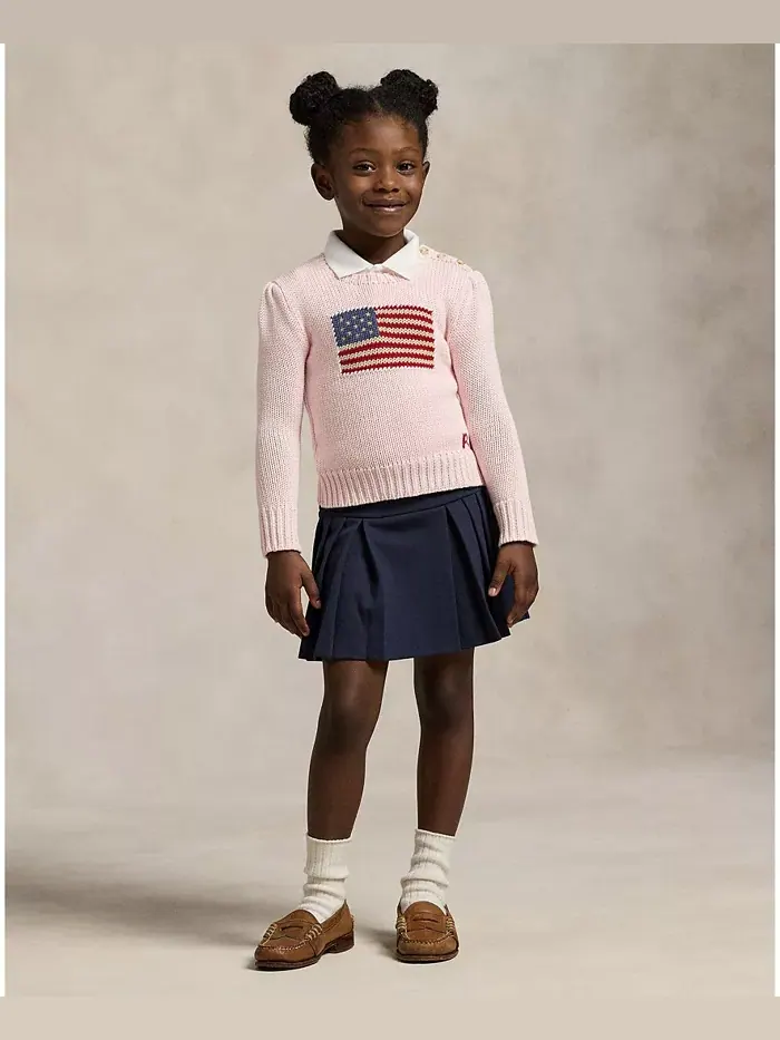 Свитер с круглым вырезом и флагом для малышей и девочек Polo Ralph Lauren — изображение 2 из 5