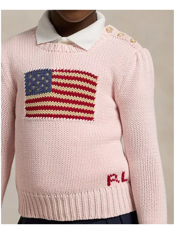 Свитер с круглым вырезом и флагом для малышей и девочек Polo Ralph Lauren — изображение 3 из 5
