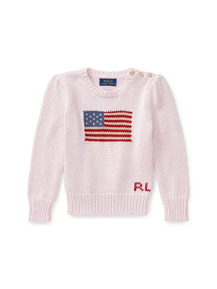 Свитер с круглым вырезом и флагом для малышей и девочек Polo Ralph Lauren — изображение 4 из 5