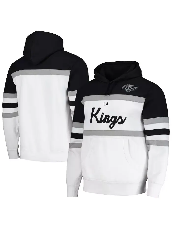 Мужская бело-черная толстовка с капюшоном Los Angeles Kings Head Coach Mitchell & Ness — изображение 1 из 4