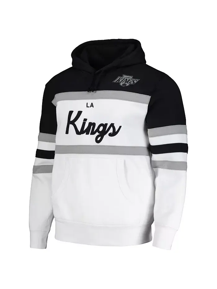 Мужская бело-черная толстовка с капюшоном Los Angeles Kings Head Coach Mitchell & Ness — изображение 2 из 4