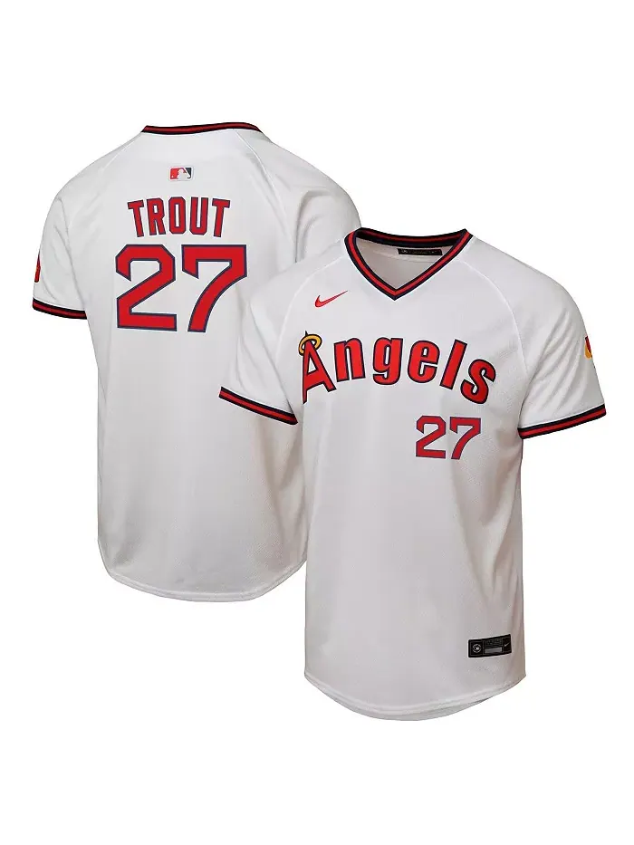 Футболка для мальчиков и девочек Mike Trout белая Los Angeles Angels Alternate 2 Limited Player Nike