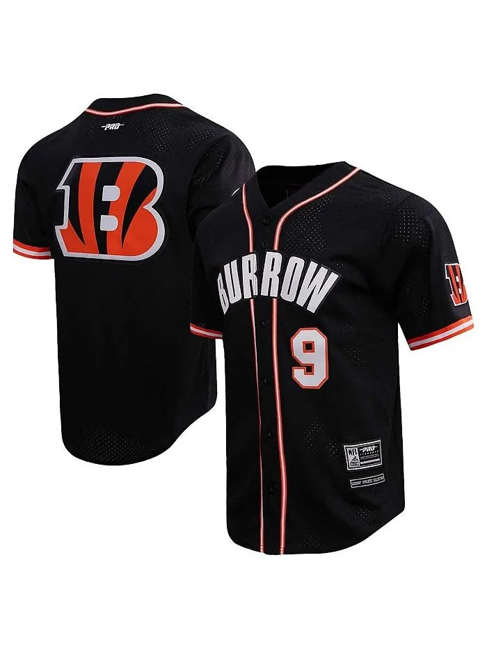 Мужская черная сетчатая бейсбольная футболка на пуговицах Joe Burrow Cincinnati Bengals Pro Standard — изображение 1 из 4
