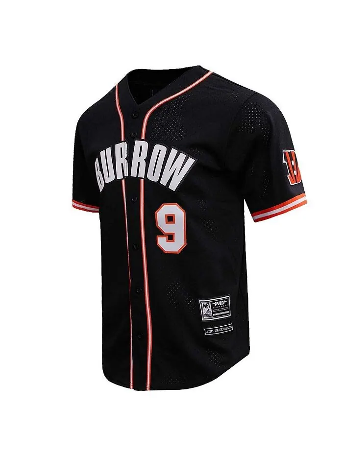 Мужская черная сетчатая бейсбольная футболка на пуговицах Joe Burrow Cincinnati Bengals Pro Standard — изображение 2 из 4