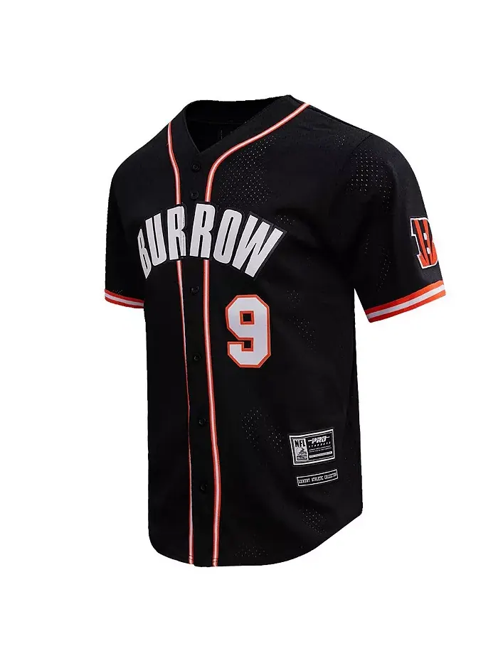 Мужская черная бейсбольная футболка Joe Burrow Cincinnati Bengals Mesh на пуговицах Pro Standard — изображение 2 из 4