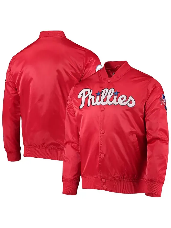 Мужская красная атласная куртка Philadelphia Phillies Wordmark на молнии Pro Standard