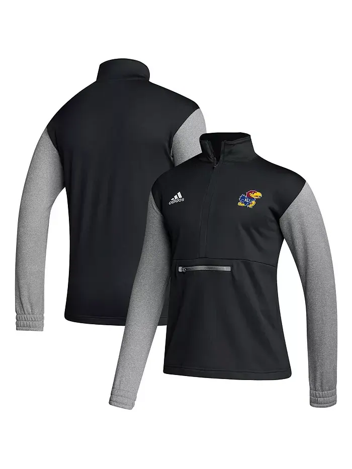 Мужская черная футболка Kansas Jayhawks Sideline AEROREADY с полумолнией adidas