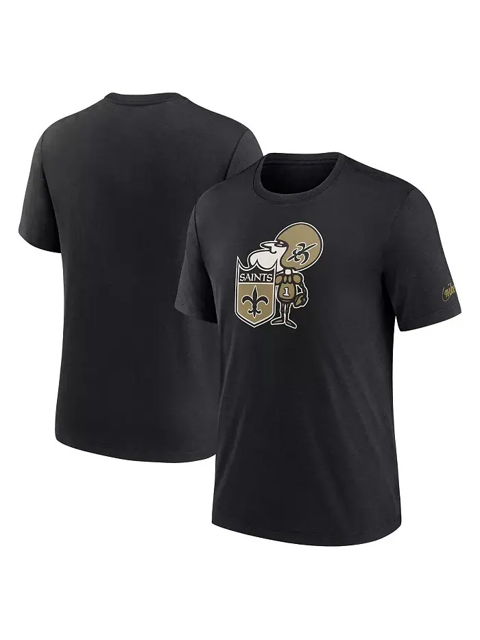 Мужская черная футболка New Orleans Saints Rewind Logo Tri-Blend Nike — изображение 1 из 3