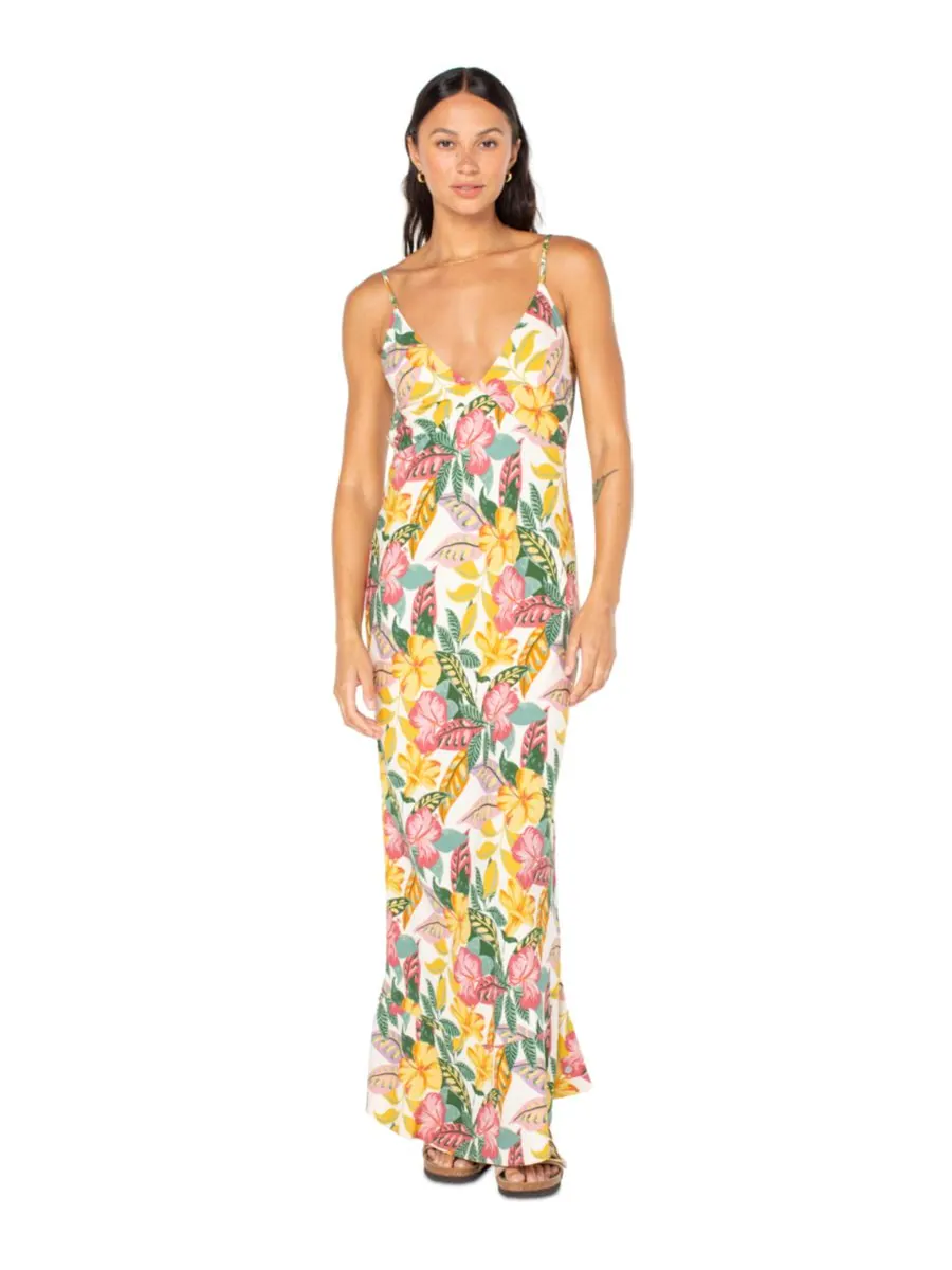Детское длинное платье с цветочным принтом Lost Paradise Tie-Beck Roxy, Egret Sangria Tropics