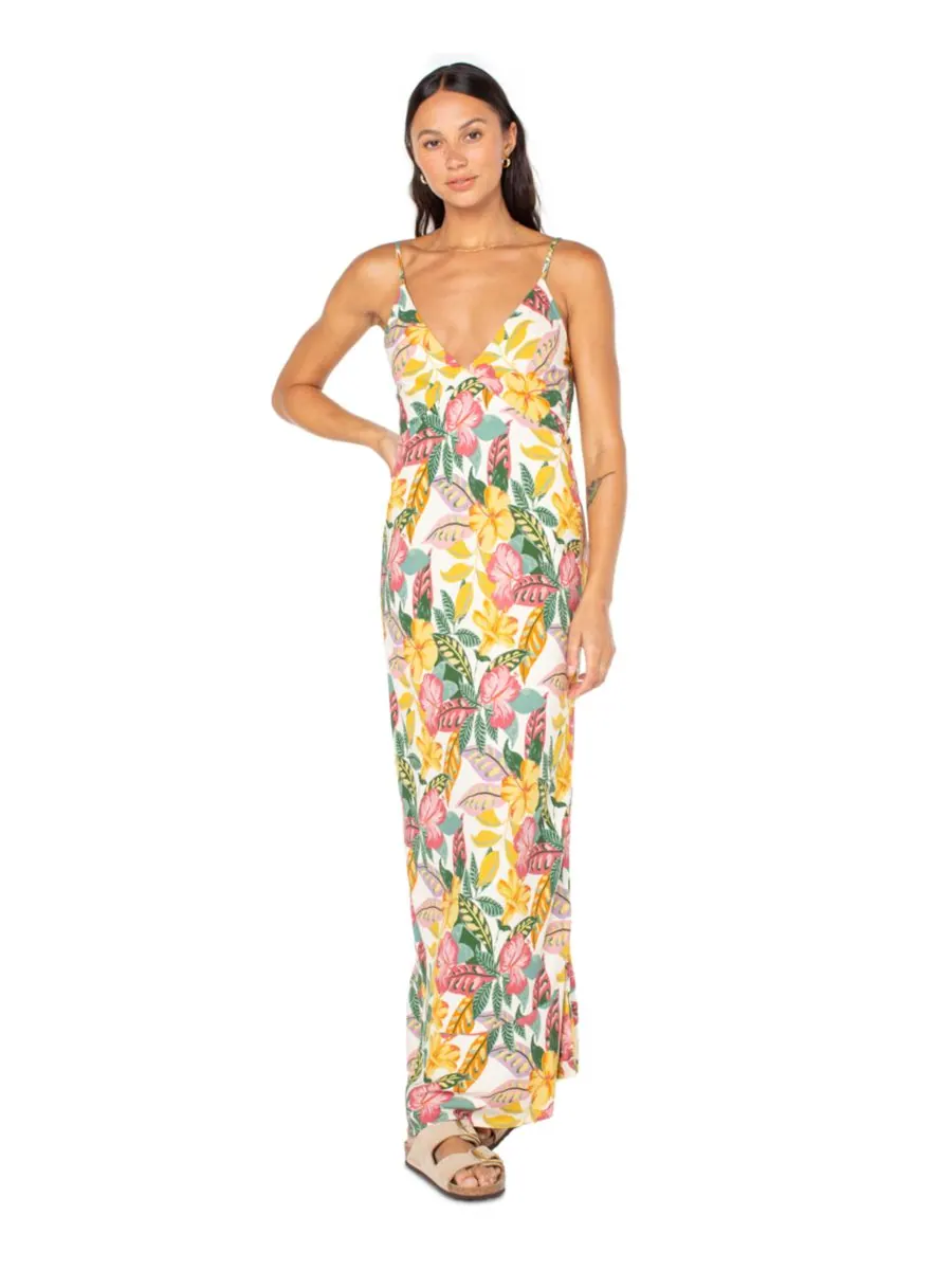 Детское длинное платье с цветочным принтом Lost Paradise Tie-Beck Roxy, Egret Sangria Tropics — изображение 2 из 4