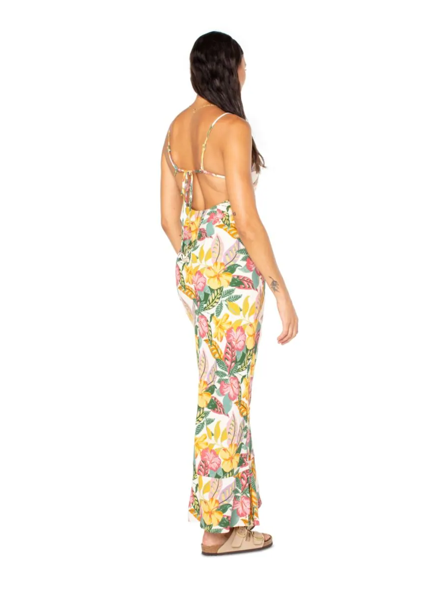 Детское длинное платье с цветочным принтом Lost Paradise Tie-Beck Roxy, Egret Sangria Tropics — изображение 3 из 4