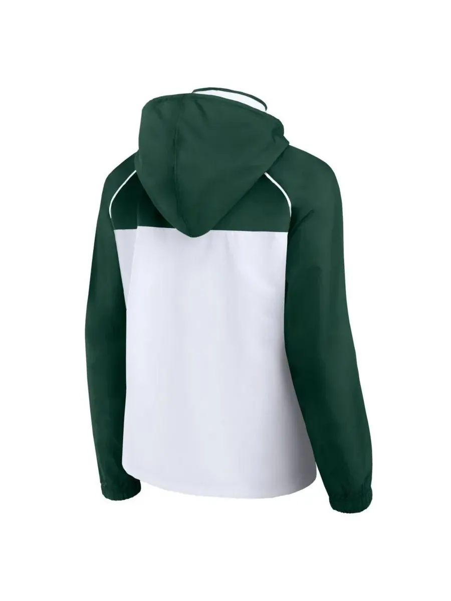 Fanatics Женская куртка-анорак Milwaukee Bucks белого/темно-зеленого цвета с рукавами реглан и — изображение 3 из 3