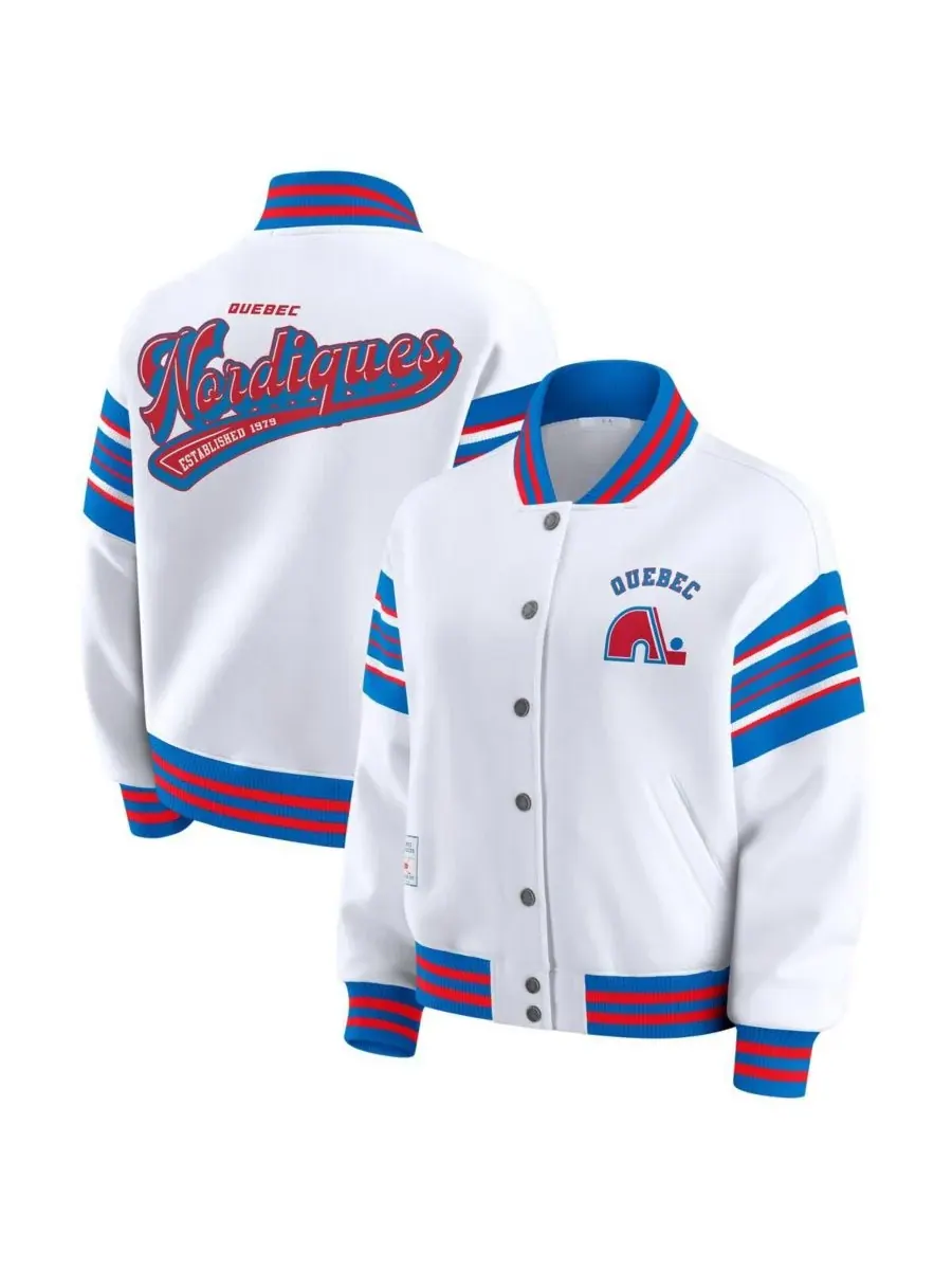 WEAR by Erin Andrews Женская флисовая толстовка Quebec Nordiques белого/синего цвета с застежкой на — изображение 1 из 3
