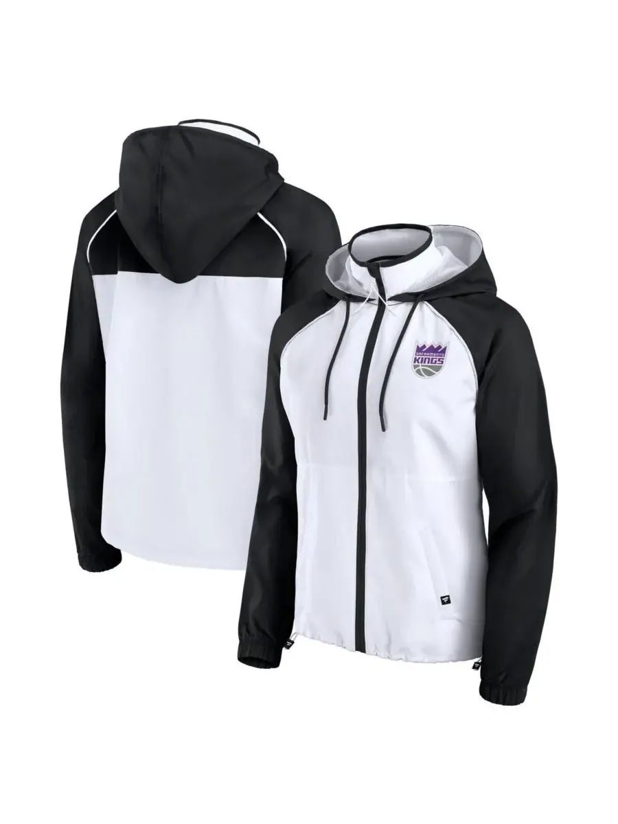 Fanatics Женская бело-черная куртка-анорак Sacramento Kings с рукавами реглан и полной — изображение 1 из 3, белый черный