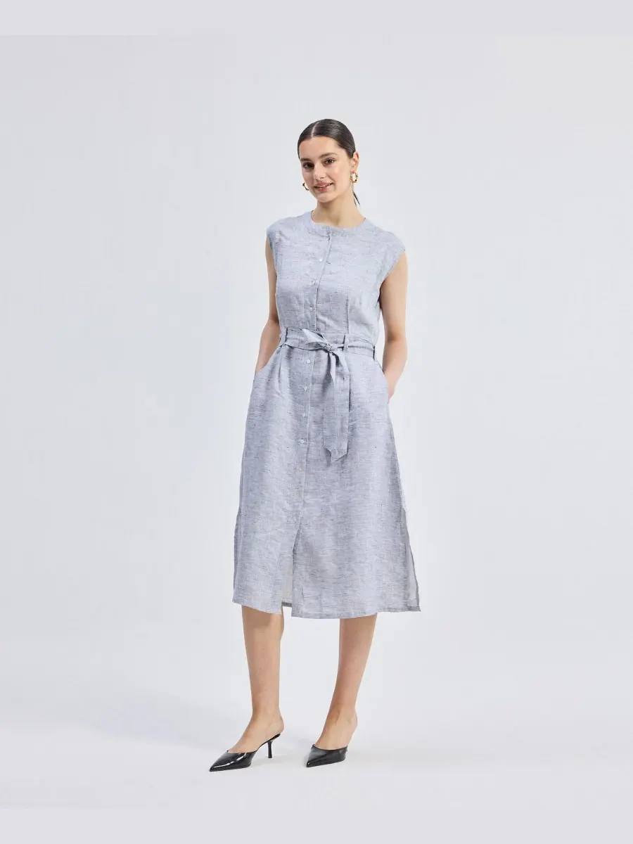 Женское льняное платье с вырезом на спине Reistor, Pin striped linen — изображение 1 из 6