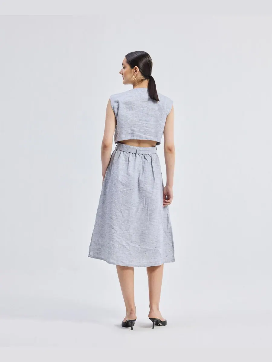 Женское льняное платье с вырезом на спине Reistor, Pin striped linen — изображение 2 из 6