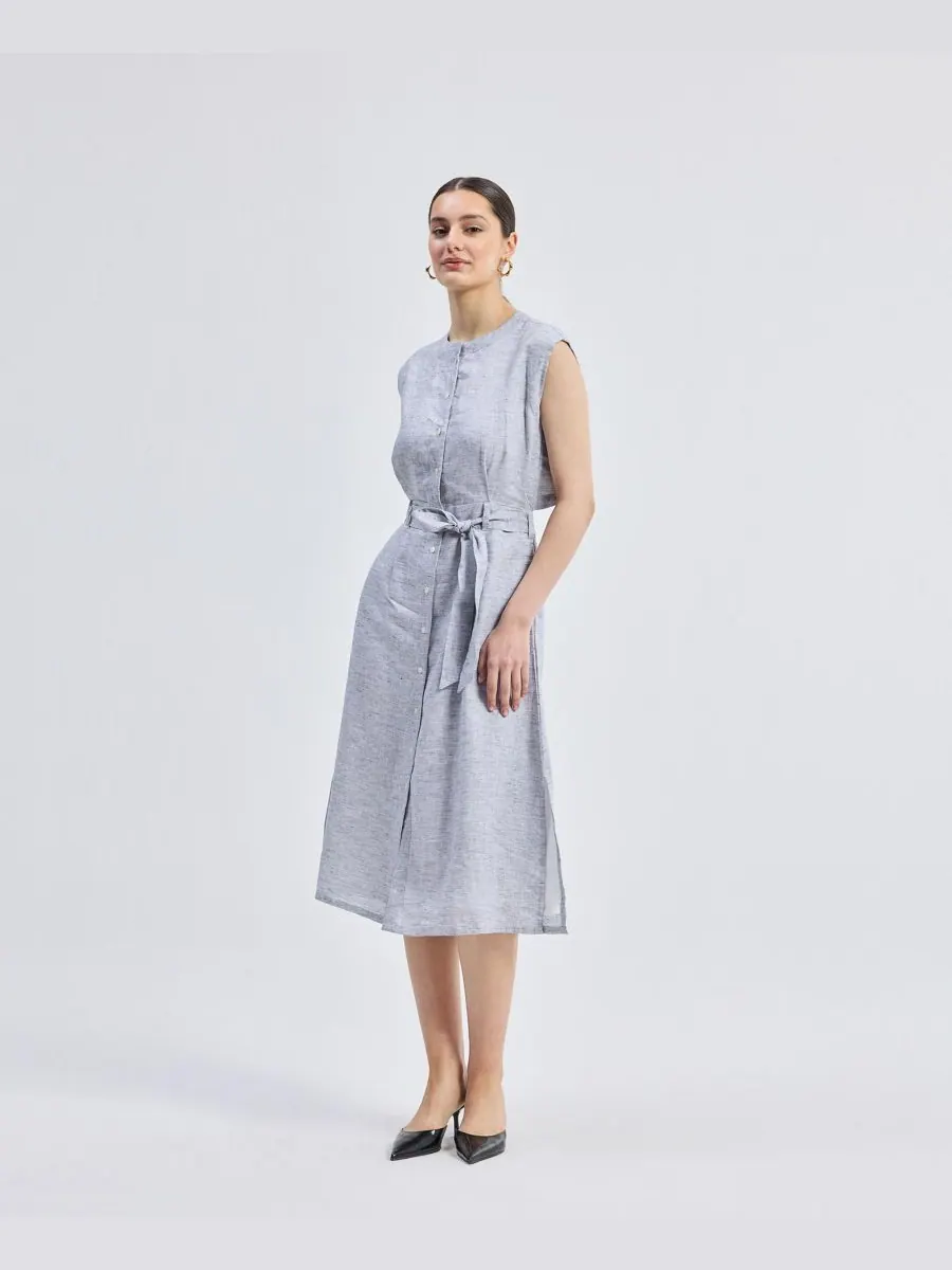 Женское льняное платье с вырезом на спине Reistor, Pin striped linen — изображение 3 из 6