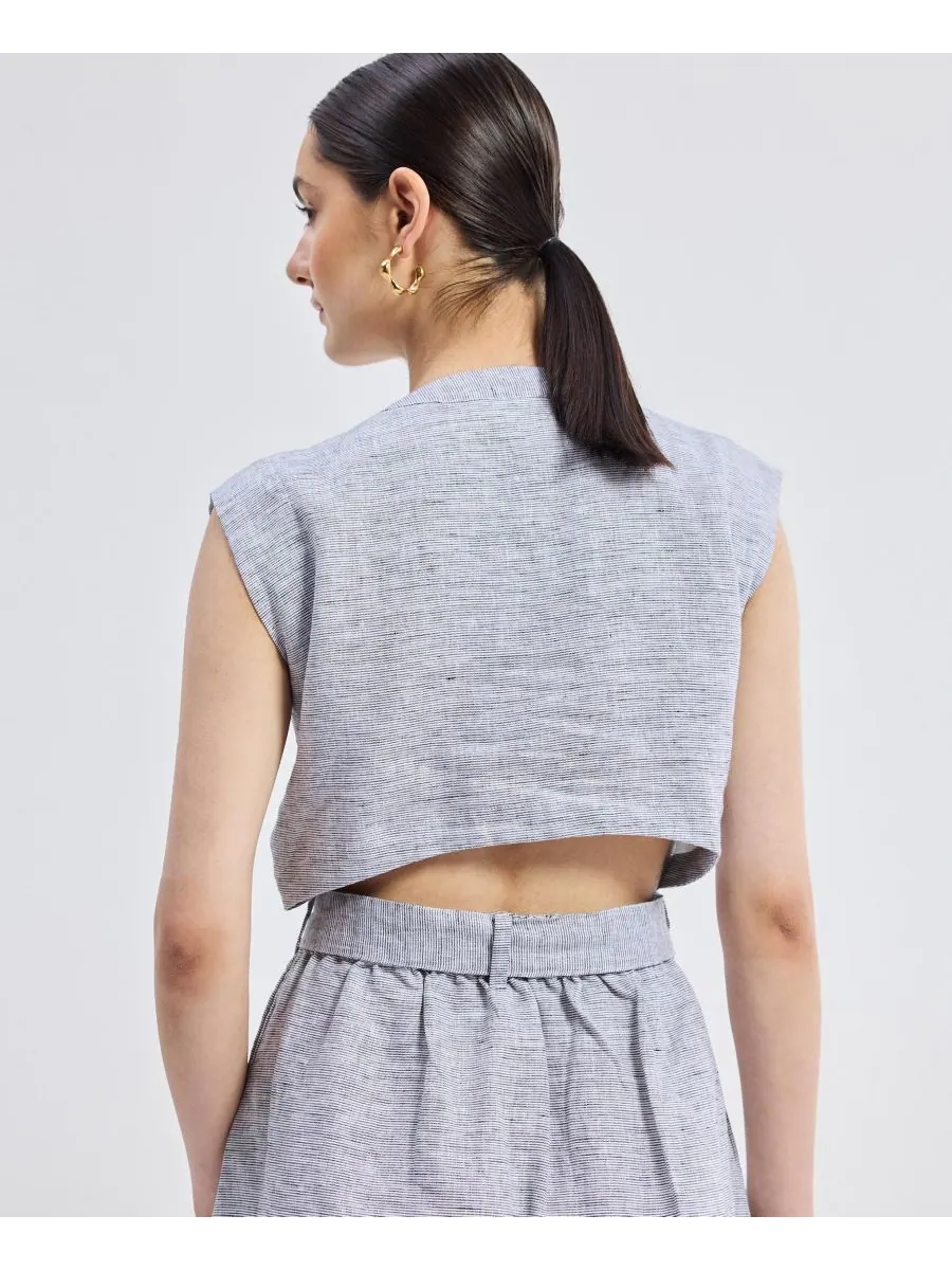 Женское льняное платье с вырезом на спине Reistor, Pin striped linen — изображение 4 из 6