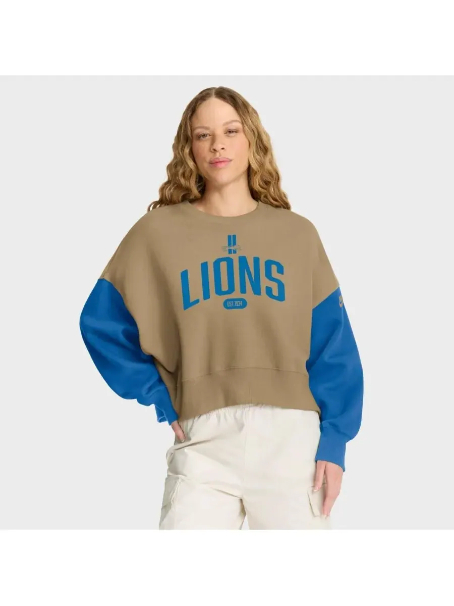Nike Женская толстовка-пуловер Rewind цвета хаки с символикой команды Detroit Lions — изображение 1 из 5, бежевый