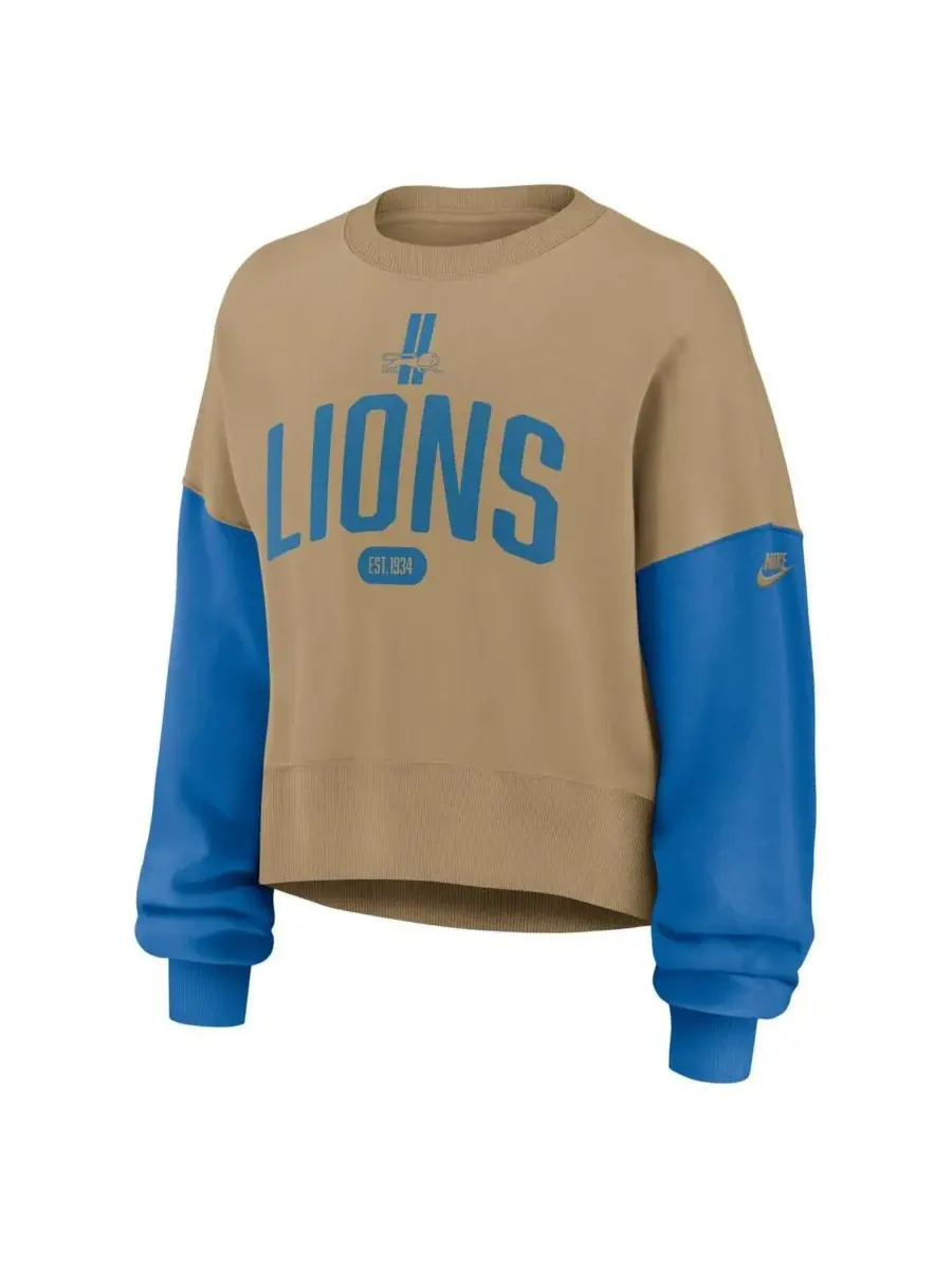 Nike Женская толстовка-пуловер Rewind цвета хаки с символикой команды Detroit Lions — изображение 4 из 5, бежевый