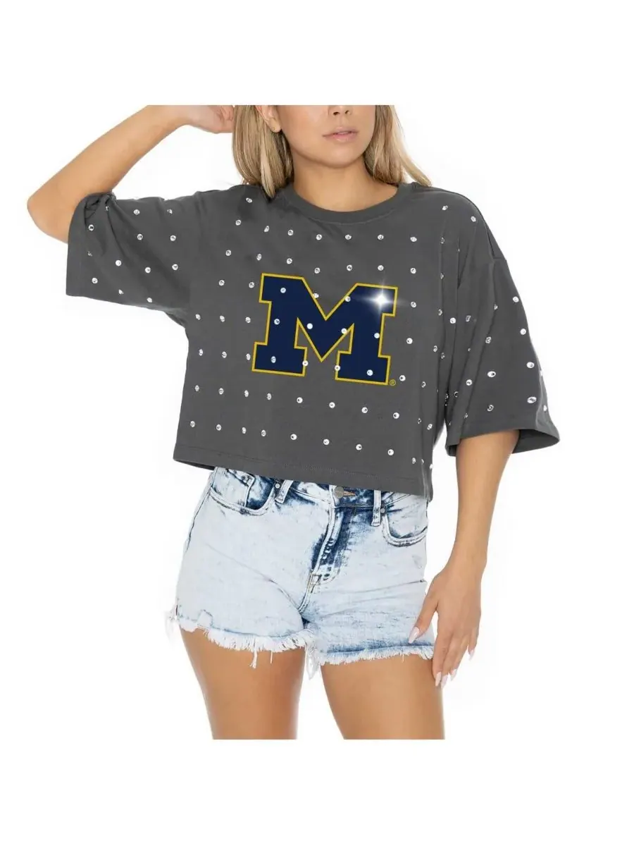 Gameday Couture Женская серая укороченная футболка Michigan Wolverines Go Time со стразами — изображение 2 из 5, серый